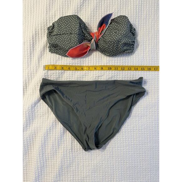 H&M Green Bathing Suit Polka Dot Strapless US 10 Removable Tie Full Coverage - Picture 3 of 5